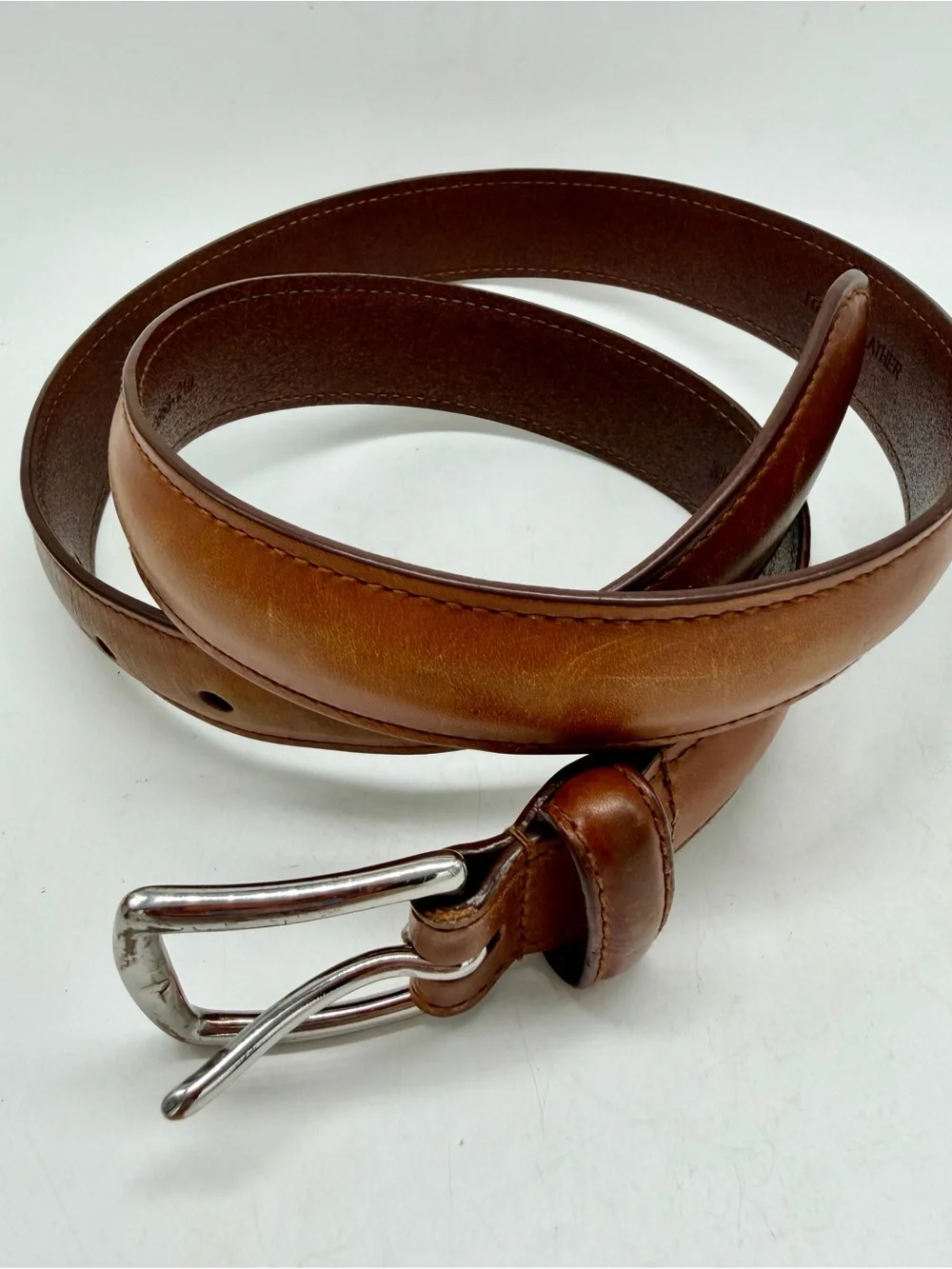 Classic Polo Ralph Lauren Men's Italian Leather Belt in Tan Silver Buckle Sz 34